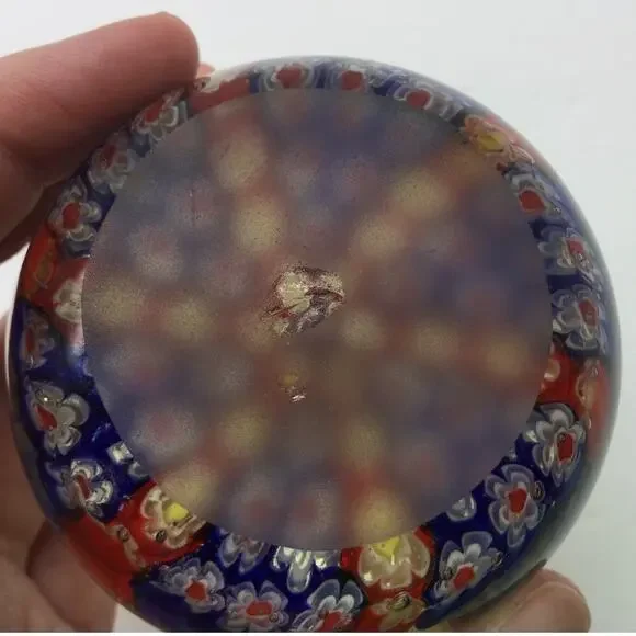 VTG Millefiori Art Glass Flower Paperweight W/Pontil mark - Picture 4 of 4